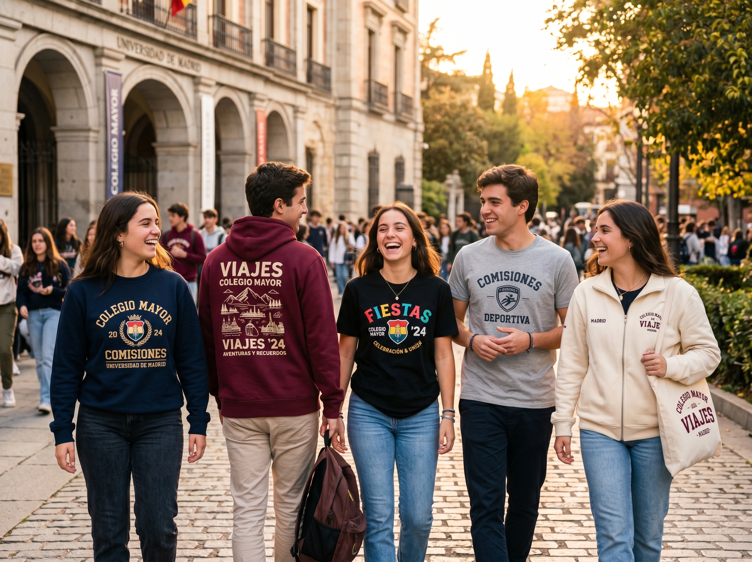 Vuestra promoción, vuestro diseño, vuestra historia, vuestro colegio mayor diferentes versinoes de sudaderas y camisetas para colegios mayores