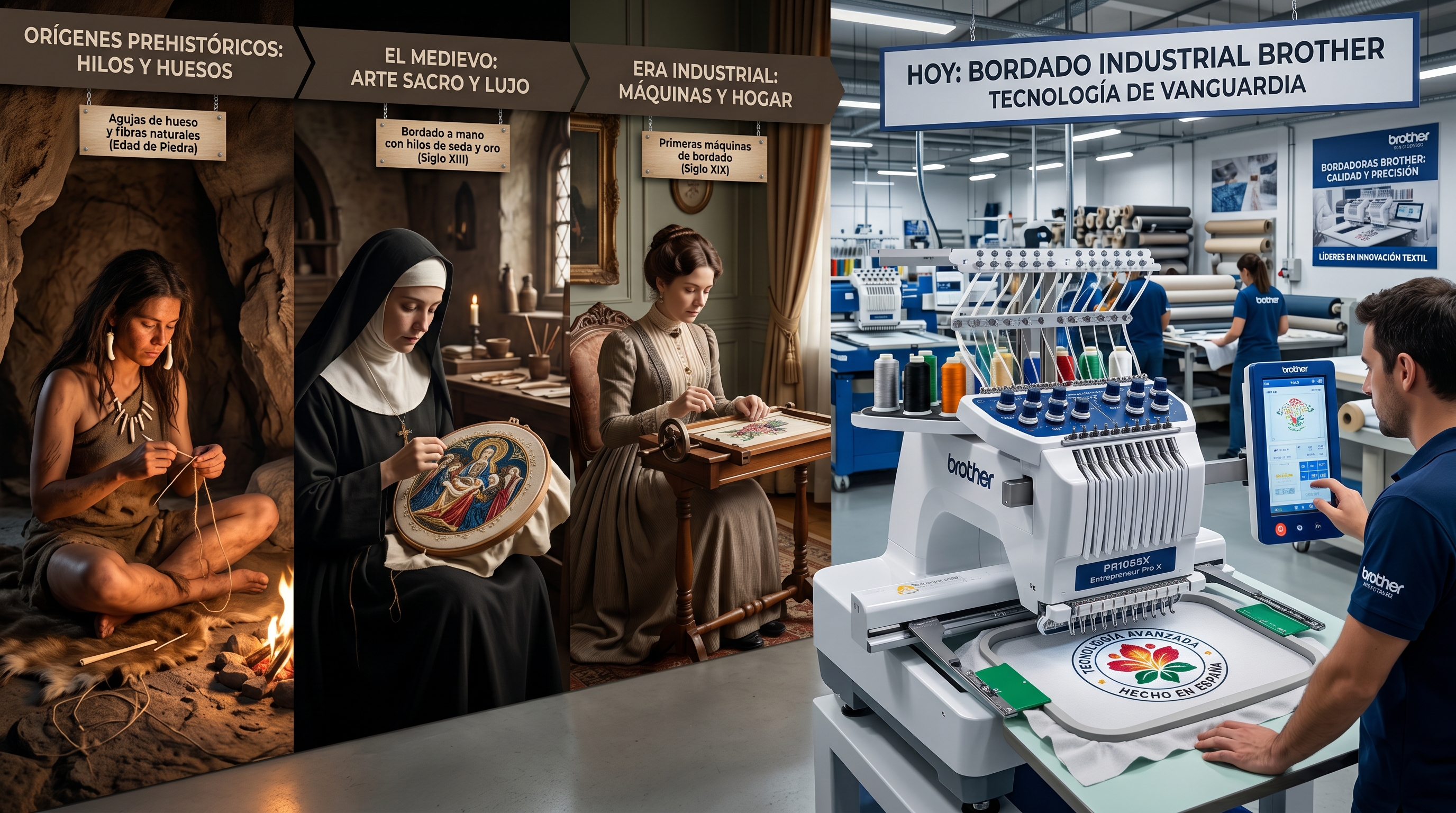 imagen de la evolución a través de las historia del bordado coneenlace a taller de bordados actual